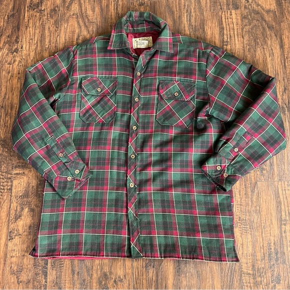 Vtg. H. Valentino Men’s‎ Plaid Shirt Jacket Quilted Shacket Large Missing Button - Picture 1 of 7